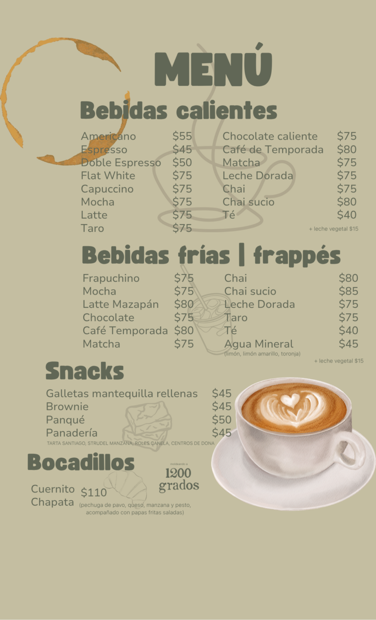 Menú de cafetería en Barramía: bebida y postre incluidos